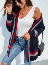 Long Striped Pocket Knitted Cardigan