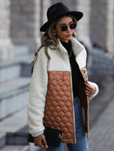 Long Sleeve Round Neck Spliced Zipper Fleece Jacket