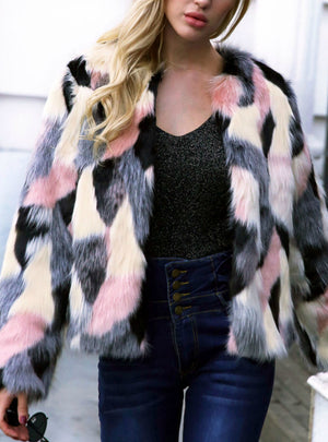 New Fur Like Coat Women's Contrast Short Coat