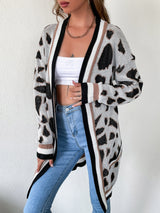 Long Leopard-print Cardigan Sweater Knitted Jacket