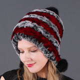 Three-ball Ear Protection Rex Rabbit Fur Hat