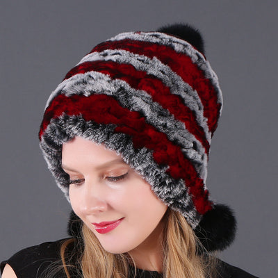 Three-ball Ear Protection Rex Rabbit Fur Hat