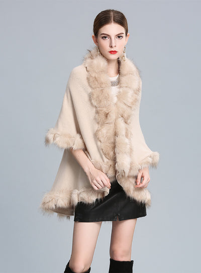 Fox-like Fur Collar Shawl Cape Knitted Cardigan