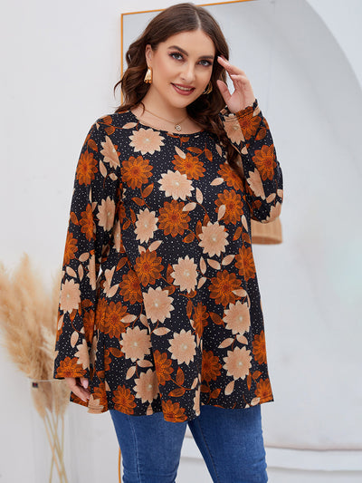 Long Sleeve Swing Print Knitted Large Size T-shirt