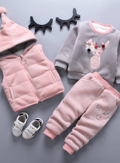 Autumn Warm Hooded 3PCS Vest+Long Sleeves+pants