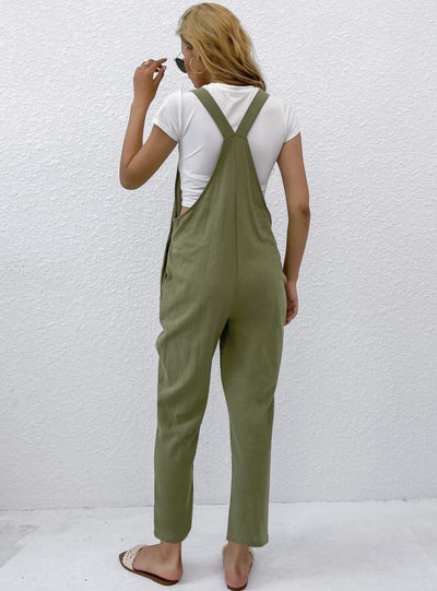 Black Cotton Nine-point Bib Pants Jumpsuit