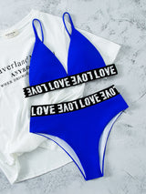 Letter Ribbon Solid Color Sexy Swimsuit
