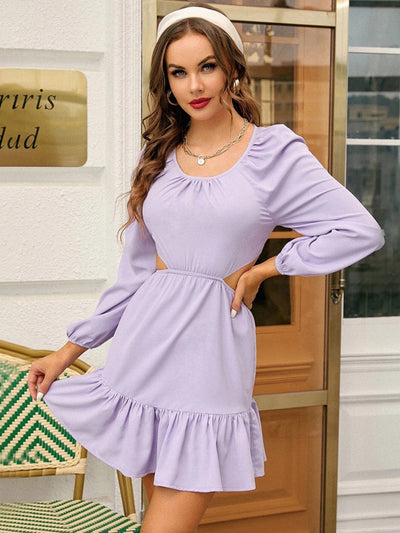 Sexy Backless Round Neck Long Sleeve Dress