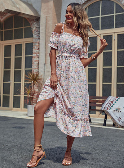Spaghetti Strap Floral Flounce Dress