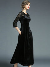 Black Velvet Dress Maxi A-Line Party Dress 