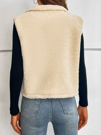 Lapel Zipper Sheep Plush Vest Coat