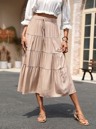 Cake Skirt Elastic Waist Rayon Skirt