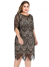 Large Size Lace Contrast Mini Dress