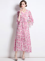Pink Chiffon Holiday Seaside Floral Dress