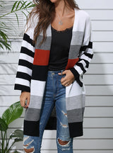 Striped Cardigan Color Matching Sweater Coat