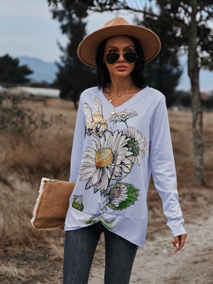 V-neck 3D Printed Top T-Shirt