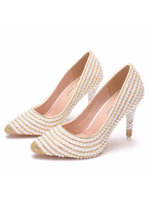 Beaded Thin Pointed Chain Wedding Shoes