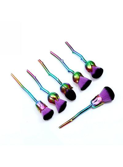 6pcs Rose Flower Makeup Brush Sets Purple Easy 
