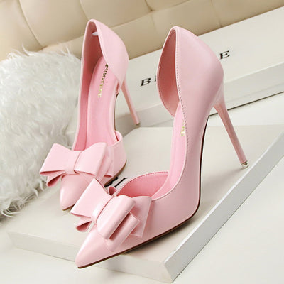 Bow Shallow Pointed Side Hollow Shoes