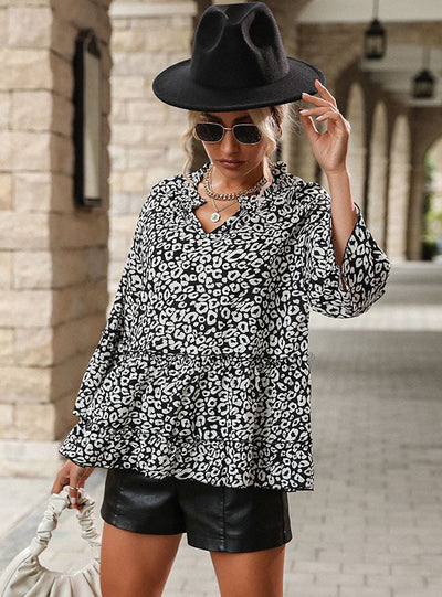 Black Leopard Print Long Sleeve Shirt