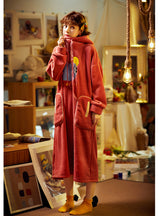 Thickened Lengthened Warm Coral Fleece Pajamas Red Dress