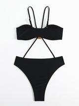 Solid Color Cross Tied Rope Tube Top One-piece Swimsuit