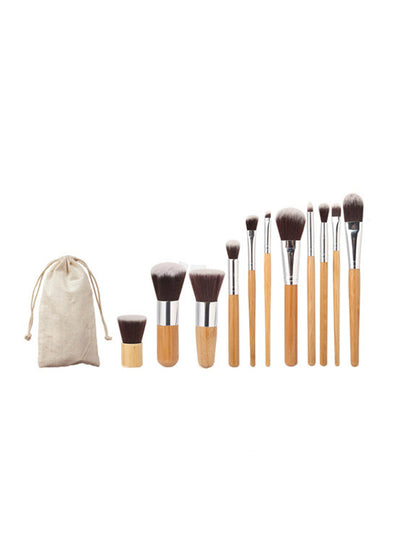 11Pcs Natural Bamboo Makeup Brushes With Bag