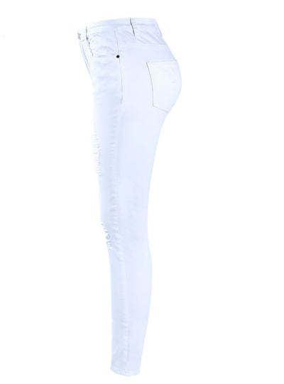 White Mid High Waist Stretch Denim Pants