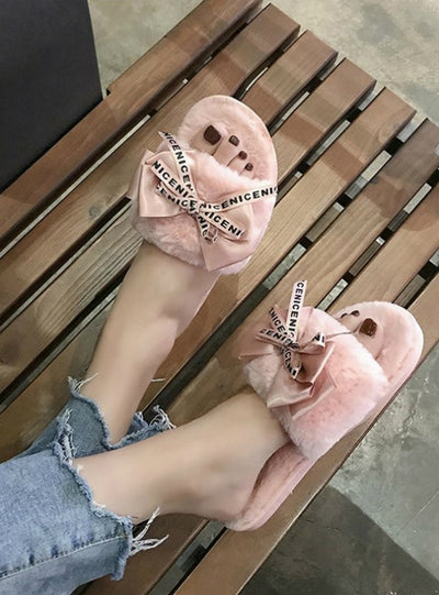 Women Plush Home Slippers with Faux Fur Warm Shoes