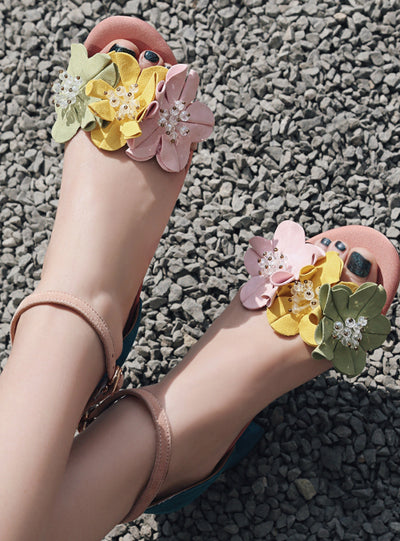 Flower Women Sandals High Heels Sandals Open Toe 
