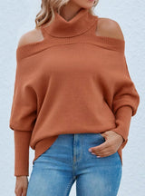 Solid Color Lapel Shoulder-leakage Sweater