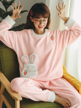 Pink Carrot Rabbit Scoop Coral Velvet Pajamas Suit