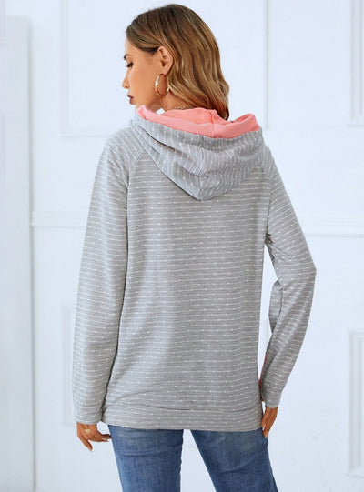 Double-layer Hooded Drawstring Long Sleeve Top