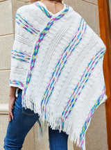 Loose Rainbow Striped Scarf Fringed Cloak Shawl