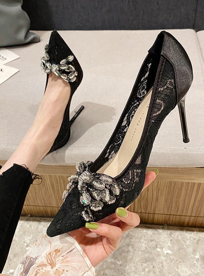 Pointed Mesh Lace Stiletto Heels