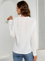 Women's Long-sleeved V-neck Hollow Casual Shirt