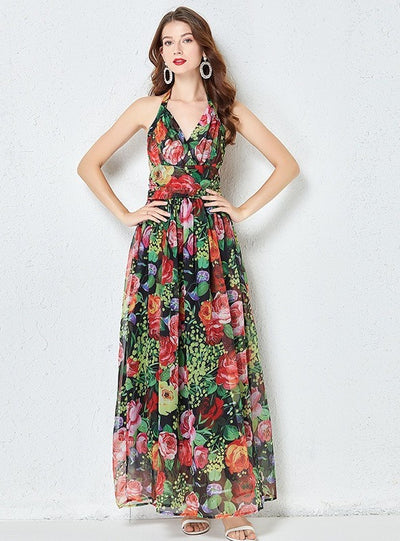 Pleated High Waist Slim Big Swing Dress