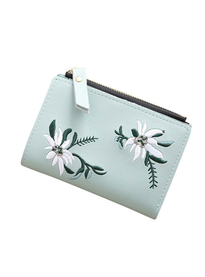 Women Embroidery Zipper Short Wallet Coin Purse 