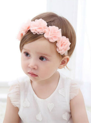 Baby Flower Headband Pink Ribbon Hair Bands Handmade 