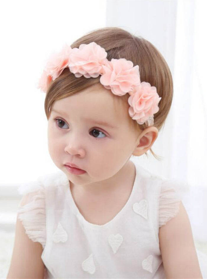 Baby Flower Headband Pink Ribbon Hair Bands Handmade 