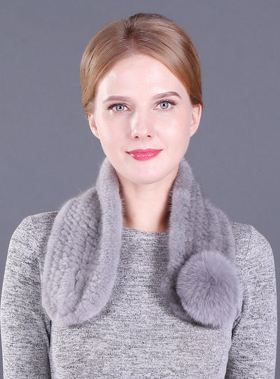 Warm Ladies Mink Fur Scarf Fox Fur Ball