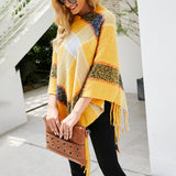 Contrasting Striped Cloak Fringed Scarf Shawl