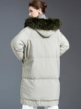 Middle-length Raccoon Fur Collar Coat