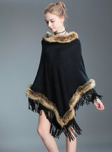 Wool Collar Shawl Cloak Knit Pullover Fur Cloak