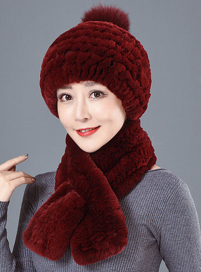 Warm Ear Protection Rex Rabbit Hair Warm Hat Scarf Set