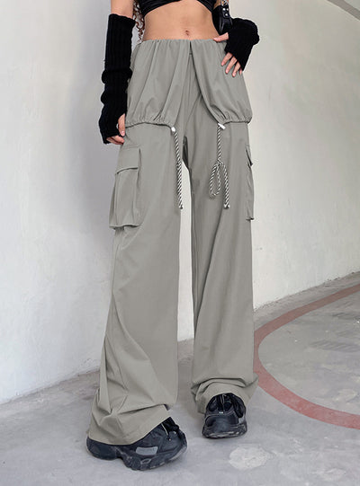 Fake Two-piece Drawstring Low Waist Pant