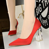 Satin Shallow Mouth Pointed Heel Shoes