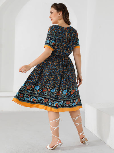 Round Neck Printed Big Swing Dress