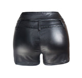 High Waist Elasticity Slim Pu Shorts