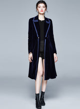 Women Long Sleeve Velvet Long Coat